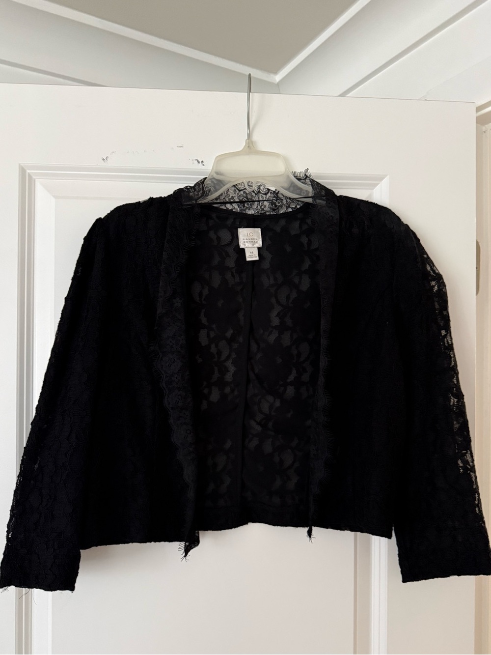 LC Lauren Conrad Black Lace Open-Front Bolero